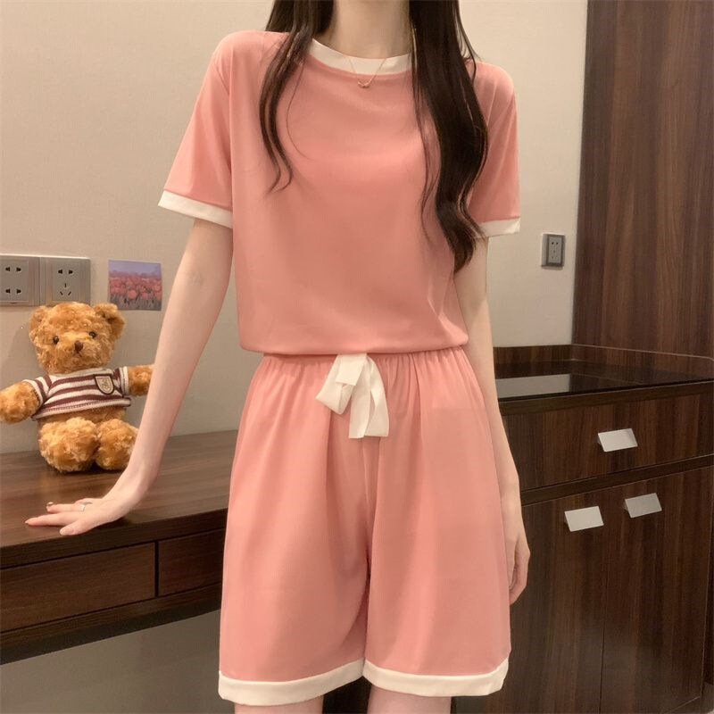 Summer Pajamas for Women, Ice Silk Trendy Set, Thin and Cool Short-Sleeve T-Shirt, Casual Loungewear, Wide-Leg Pants Summer Pajamas for Women, Ice Silk Trendy Set, Thin and Cool Short-Sleeve T-Shirt, Casual Loungewear, Wide-Leg Pants