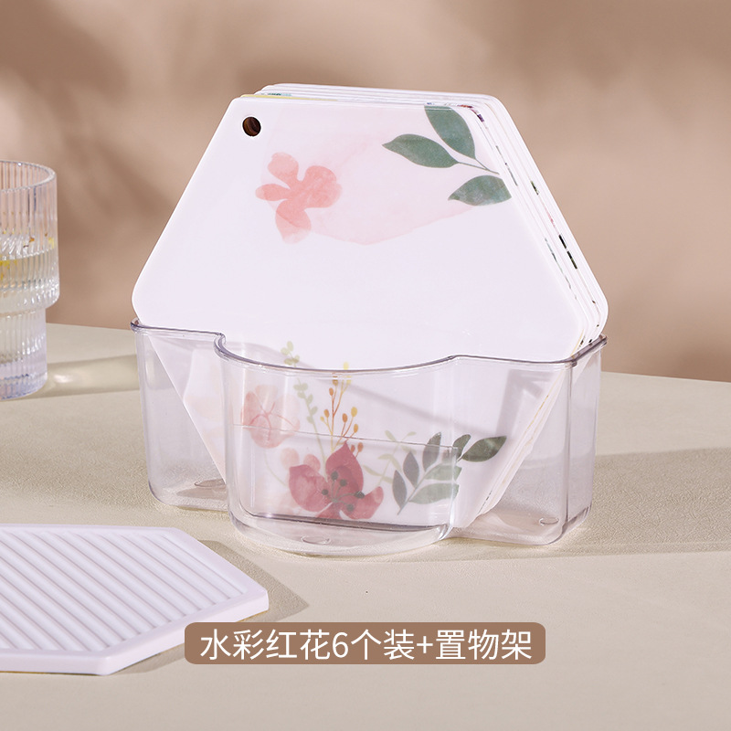 수채화 붉은 꽃 6팩 - 육각형