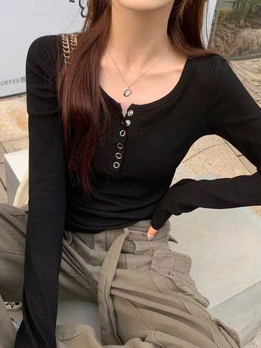 Women's Round Neck Basic T-shirt for Layering Inside or Outside, Spring, Autumn, Winter, Fitted Slimming, Versatile Solid Color Long Sleeve Base Top