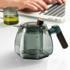 玻璃茶壺家用耐高溫泡茶器茶具套裝木把泡茶壺茶水分離單壺花茶壺