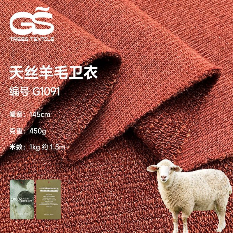 450克天丝羊毛卫衣面料 秋冬保暖美丽诺羊毛卫衣外套针织布料布匹|undefined