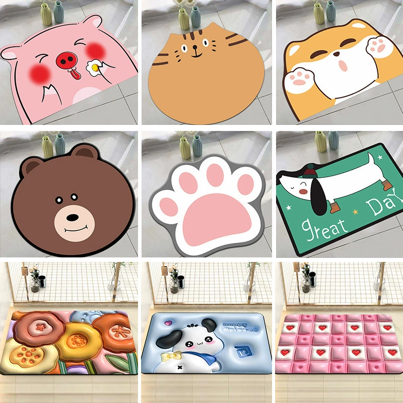 Мультяшная Bath Mat, 3D Face Blush Crystal Velvet, впитывающая влагу, разные размеры