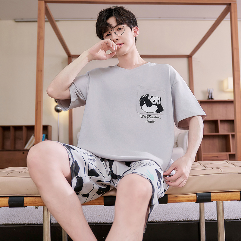 Summer Men's Short-sleeved Pajamas Modal Thin Teenage Boys Summer Outer Wear Home Clothes suit