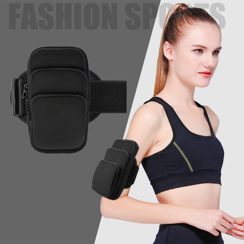 Correr bolsa de brazo para hombres y mujeres deportes al aire libre fitness manga del brazo tres bolsillos de gran capacidad universal teléfono móvil brazo bolsa de muñeca brazo banda