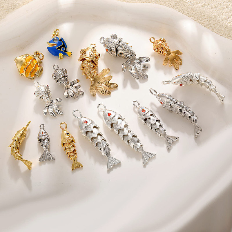 銅メッキ 14 k ゴールド鯉魚ジュエリーペンダントアクセサリージョイント小魚オーシャンブレスレットイヤリングネックレス DIY ペンダントペンダント|undefined