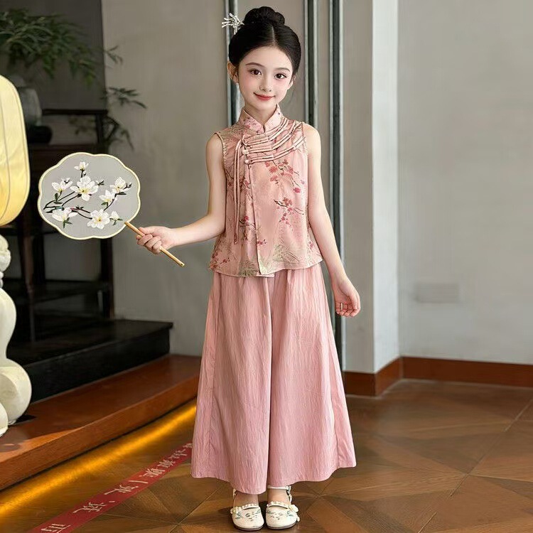 Girls' Chinese-Style New Traditional Sleeveless Vest Set, Ethnic Style 2026 Summer Hanfu Children's Ancient Style Two-Piece Set Girls' Chinese-Style New Traditional Sleeveless Vest Set, Ethnic Style 2026 Summer Hanfu Children's Ancient Style Two-Piece Set