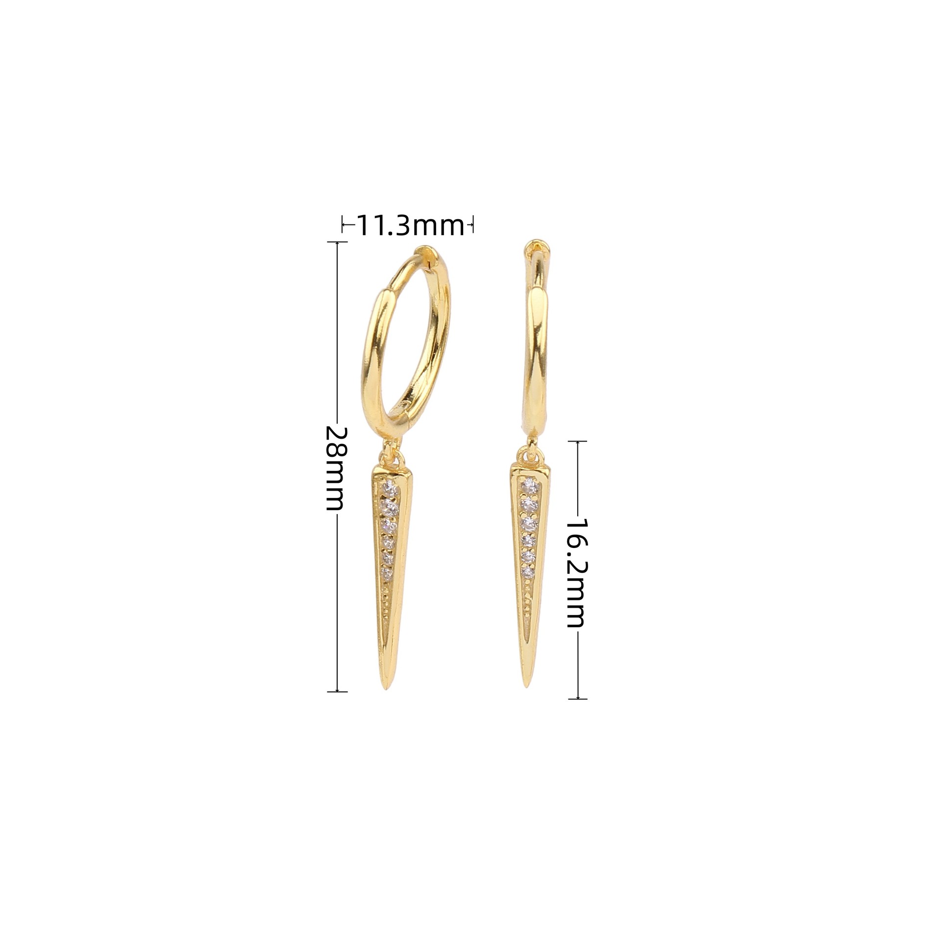 12g Weight 0.03µm Gold Plating Thickness Electroplating Gold Plating Process 1 Pair 925 Sterling Silver Zircon Triangle Drop Earrings