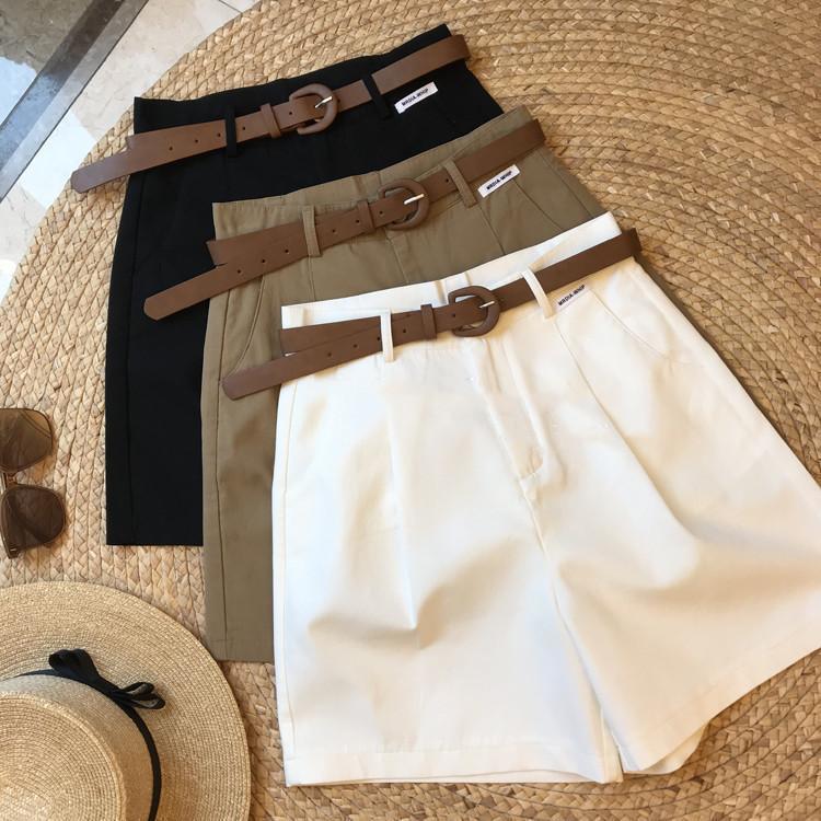 [with belt] women's overalls wide leg pants summer new thin five-point pants loose all-match high waist casual pants