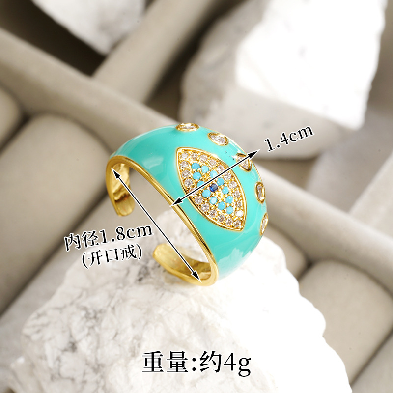 Anillo de oro galvanizado de 18 quilates de galvanizado de estilo europeo y americano, anillo de ojo del diablo, joyas para mujeres nichos que no se desvanecen durante mucho tiempo