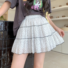 韩系黑色小花短裙女夏季小清新减龄气质高腰A裙摆显瘦蛋糕半身裙