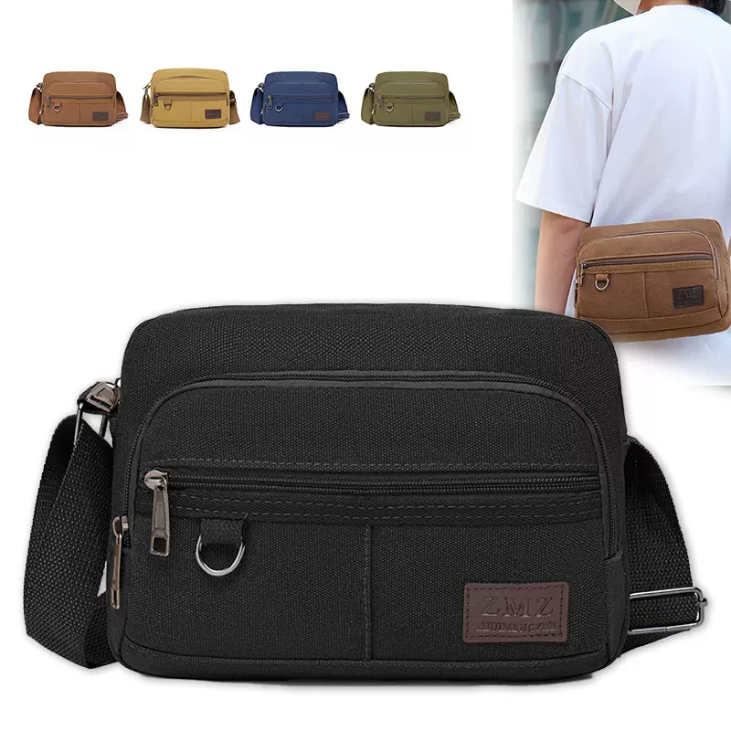 跨境男士斜挎包多层生意包收钱包耐磨帆布大容量单肩包休闲男包