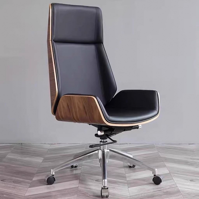 President's Office Genuine Leather Executive Chair, Light Luxury Walnut Wood Office Chair, Reclining and Adjustable Conference Chair, Direct from the Manufacturer