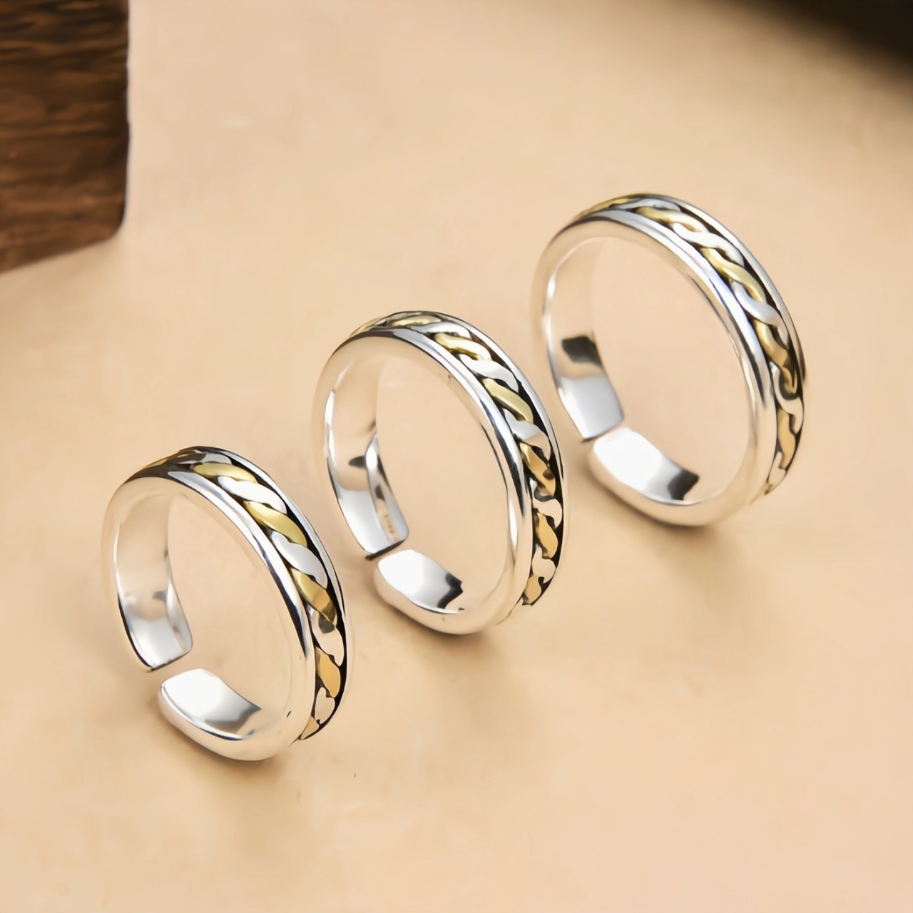 retro woven small design ring handmade with pigtail for men and…
