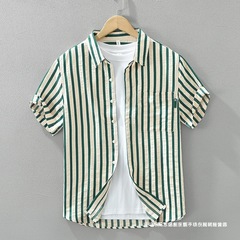 新しい日本の新鮮なストライプ半袖シャツ夏のメンズ多用途カジュアル文学ルーズトップドロップシッピング