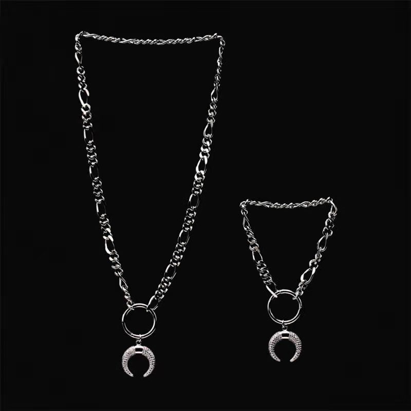 Hip-hop Fashion Diamond-studded Moon C-shaped Pendant Bracelet Set display picture 4