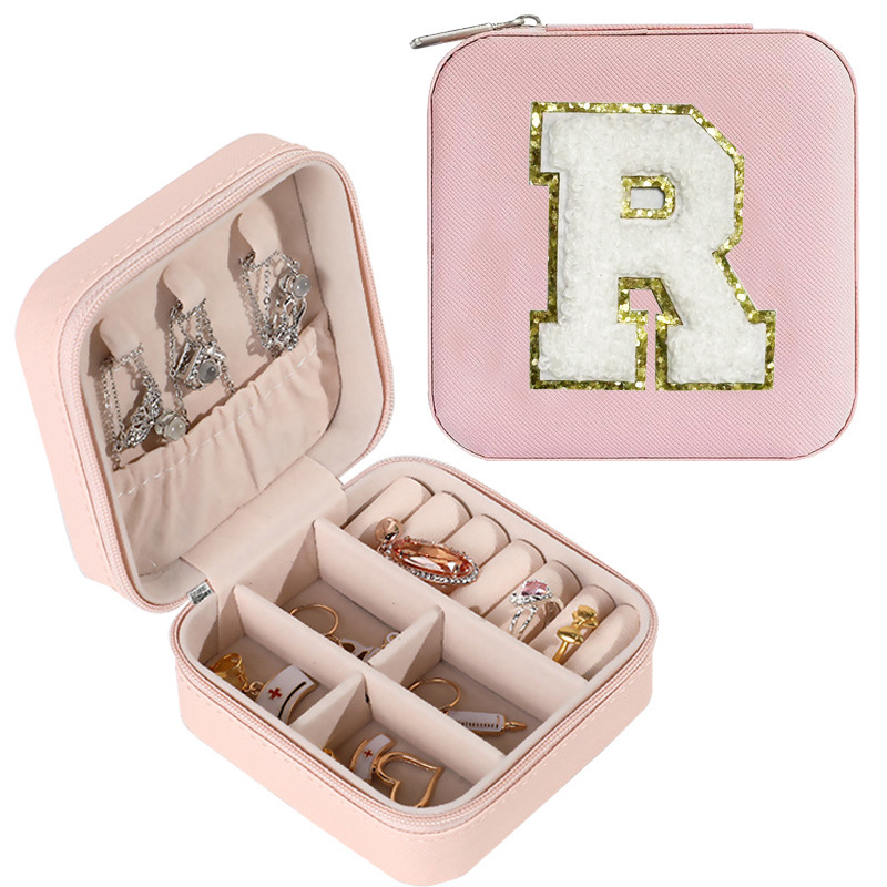 Cross-border de cuero Stud pendientes de gran capacidad de la joyería de la caja de la joyería del anillo caja de almacenamiento portátil