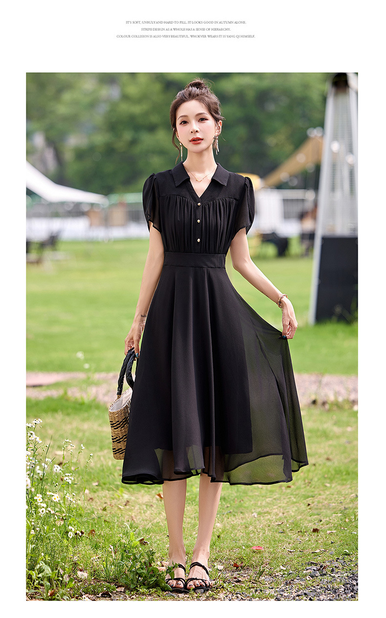 Đầm suông midi tay ngắn eo thắt dây che bụng cho nữ size lớn — màu đen, màu sắc chi tiết 24