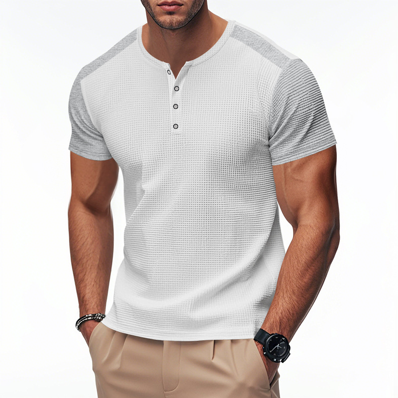 Maglietta Henley oversize a nido d'ape da uomo, taglia grande, primavera estate 2025, nuova_voghion.com