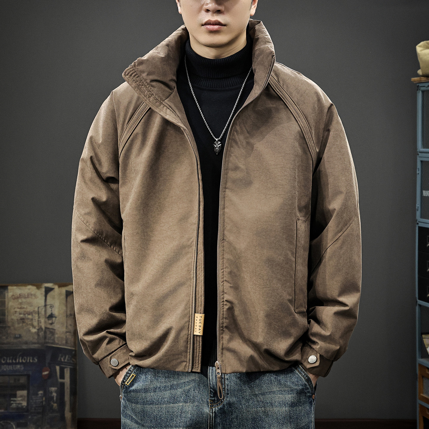 2025 Winter 90 White Duck down Stand Collar down Jacket Men's American Retro Loose Large Size Easiest for Match Bread Jacket Trendy