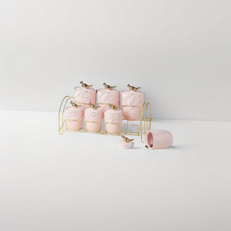 Nórdico de estilo pájaro condimento frasco de cerámica ligera de lujo estampado en oro 6 conjuntos de artículos de cocina botella de condimentos condimentos domésticos