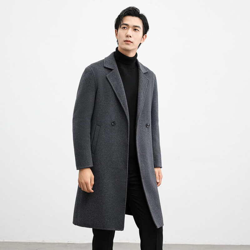 ハイエンド2024秋冬両面ラシャコート男性ウール風衣英倫風中長タイプカシミヤ風衣コート厚