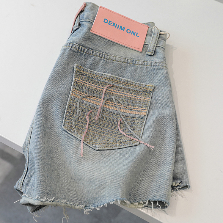 American Style Retro High Waist Straight Denim Shorts Women's Summer Western Style Embroidered Spice Girl Wide Leg Hot Pants