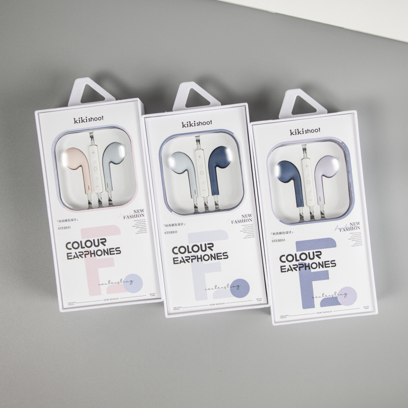 kiki-430 factory wholesale 3.5mm round hole pin macaron double color matching cartoon student boxed small headset