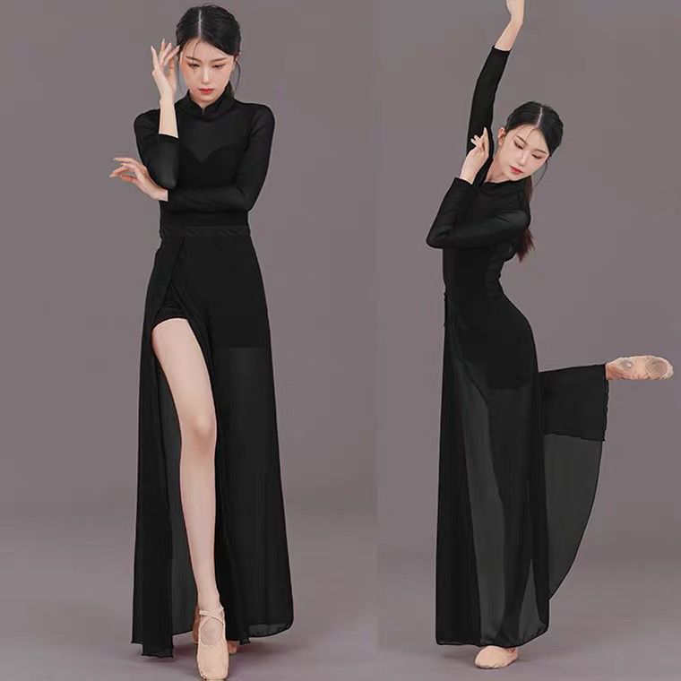 Cheongsam Dance Costume Ancient Style Classical Dance Practice Outfit Slimming Skirt Black Dance Costume Chinese Dance