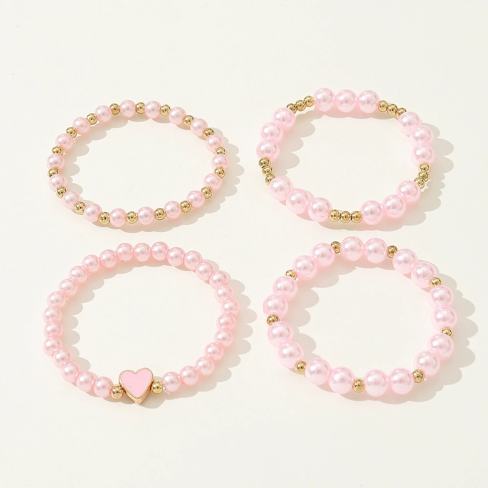 Children's bracelet from pearl, fashionable set, European style, simple and elegant design, 4 piece set