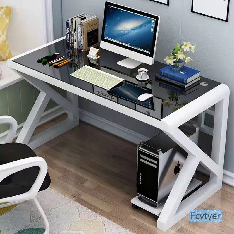 Home Desktop Computer Desk, Student Study Desk, Small Apartment Simple Tempered Glass Gaming Desk, Office Desk