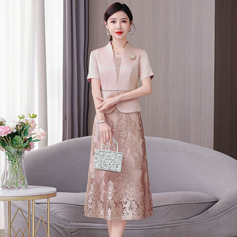 Новое летнее элегантное утягивающее платье из двух частей в китайском стиле для тещи, благородный и элегантный наряд матери.