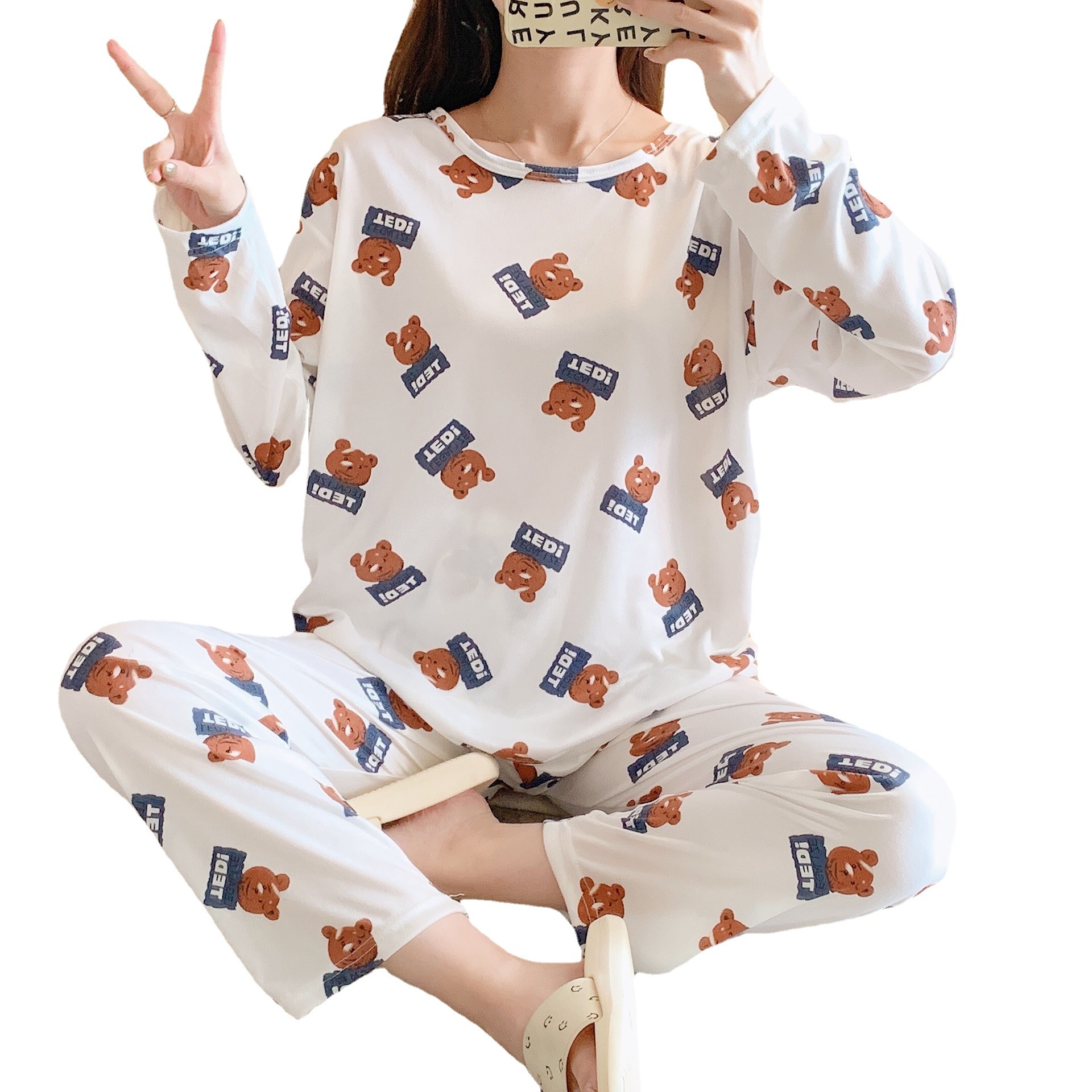 Pijamas mujer otoño estudiante ins manga larga primavera y otoño estilo coreano