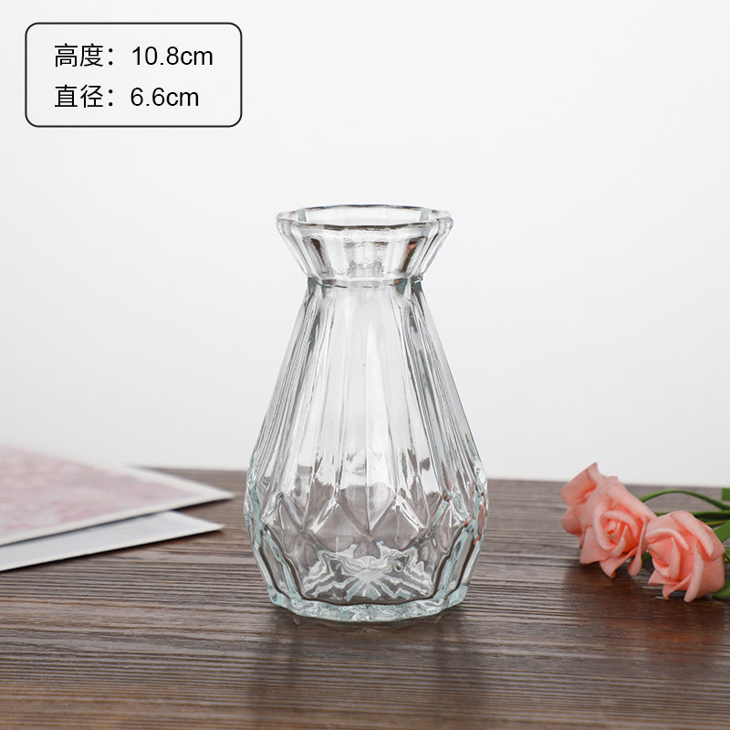 Jarrón clásico personalizado en relieve, vidrio transparente, adornos de escritorio para oficina, colgantes para dormitorio, mini decoración retro