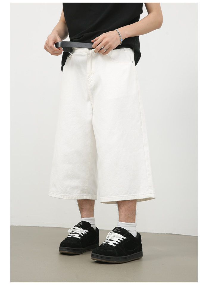 Quần short denim nữ ống rộng lửng kiểu Mỹ — Màu trắng, Màu xanh denim thô, Màu đen thô, Ngụy trang màu mơ chi tiết 23