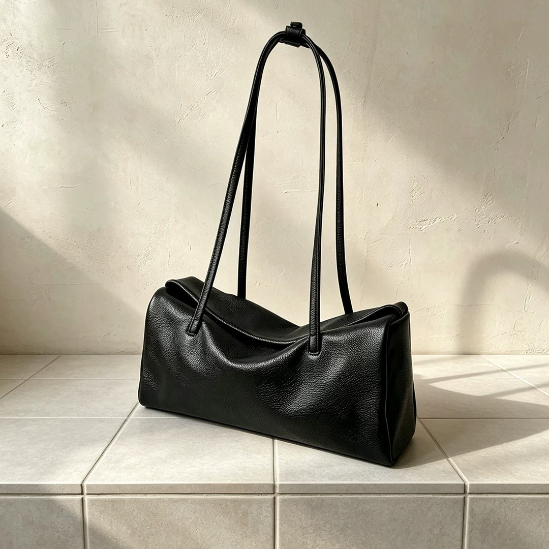Korean retro leather Boston bowling bag 2026 new niche pillow bag handbag shoulder bag underarm bag