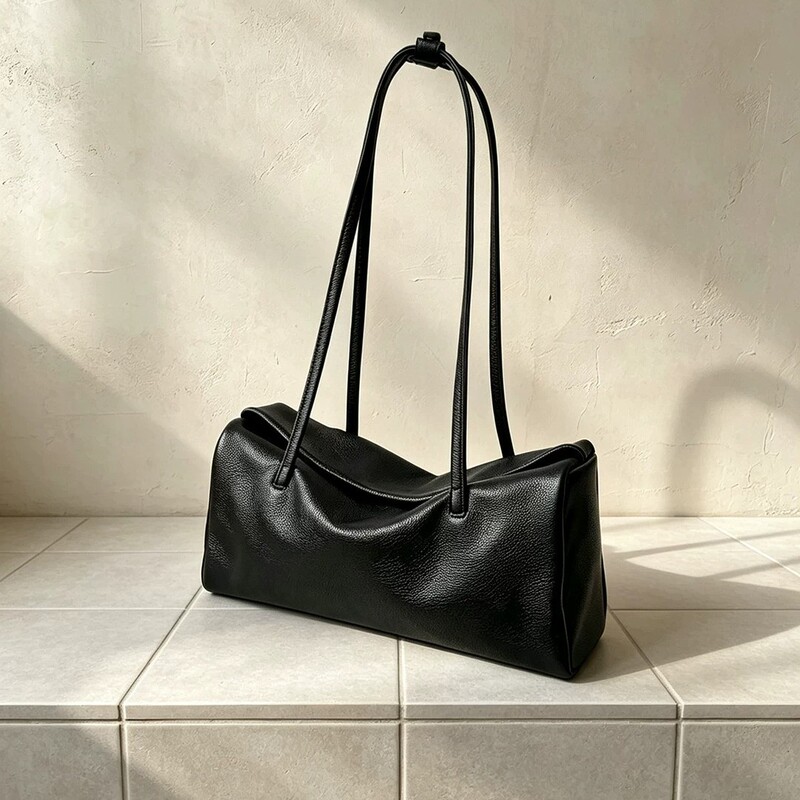 Korean retro leather Boston bowling bag 2026 new niche pillow bag handbag shoulder bag underarm bag