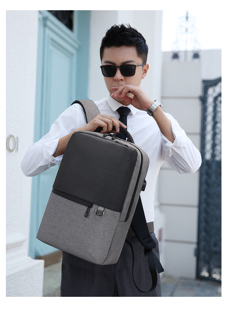 Business Casual Backpack Embossed Derm Fabric Usb Men's Backpack Backpack 15.6-inch Laptop Bag display picture 11