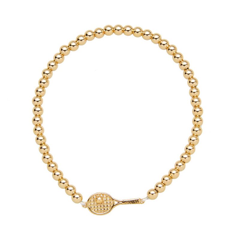 European and American Cross-Border Popular Tennis Racket Geometric Gold Bead String 14K Bracelet Simple and Fashionable Men's Jewelry