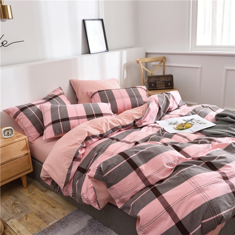 Japanese-Style Simple All-Cotton Yarn-Dyed Washed Cotton Four-Piece Set Pure Cotton Bed Sheet Duvet Cover Dormitory Muji Bedding