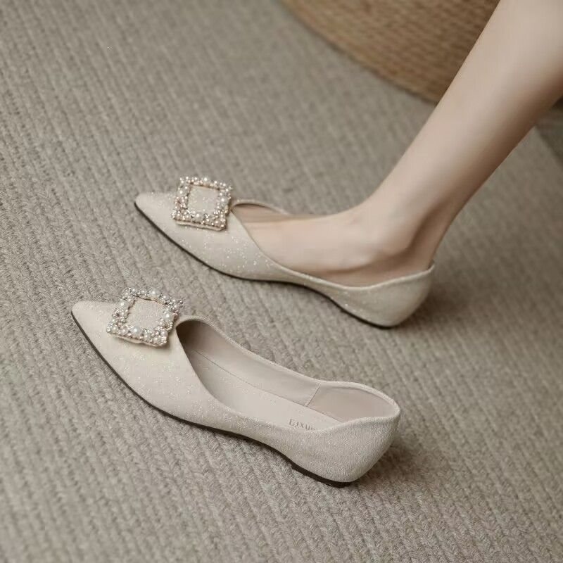 2024 Spring Fairy Pointed Toe Flat Shoes, Gentle Style for Spring and Autumn, Pair Well with Skirts, Chanel-Style French Soft Sole Maternity Shoes