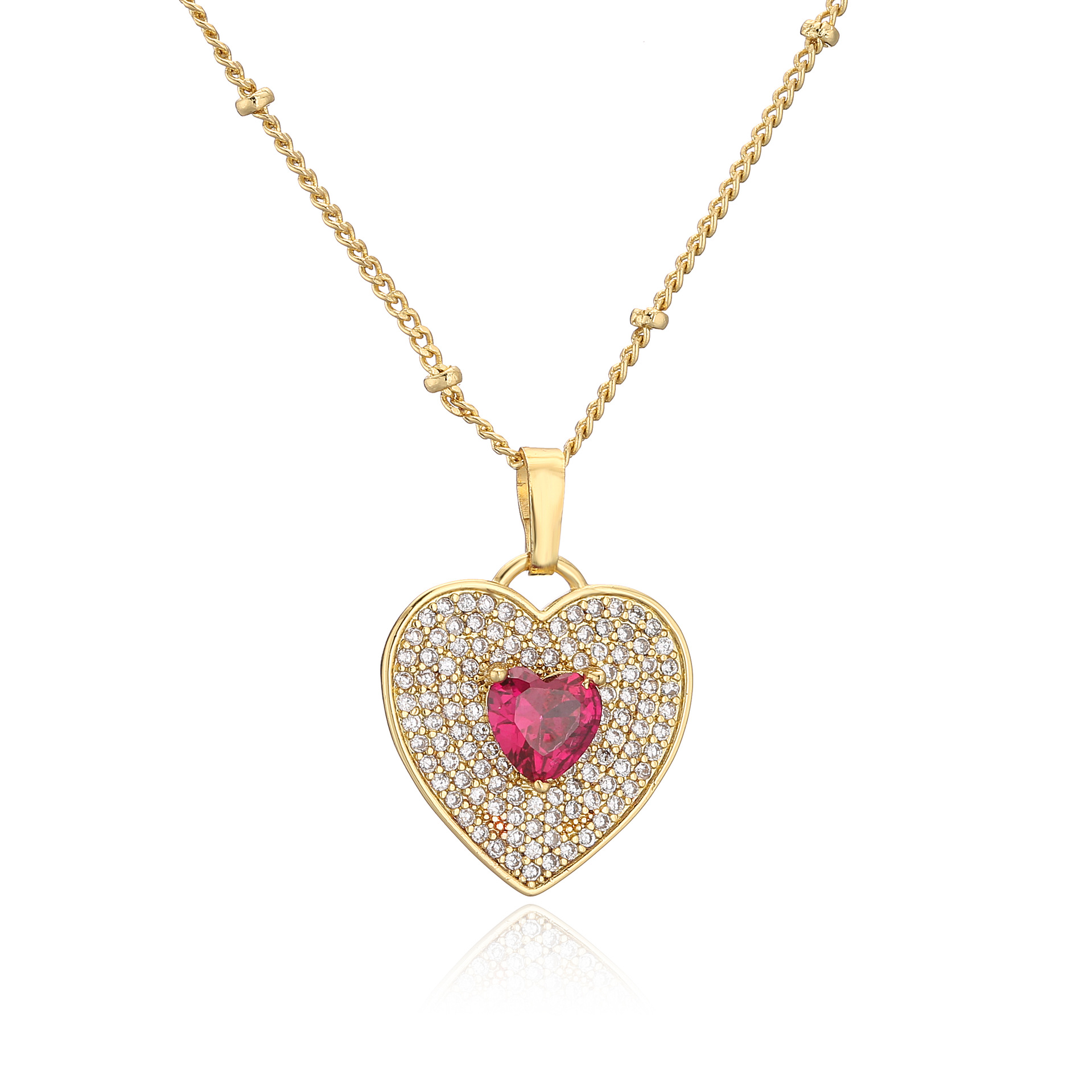 Micro Inlaid Zircon Peach Heart Necklace Brass Plating 18K Real Gold