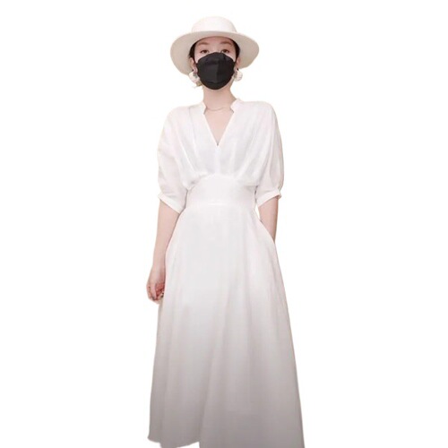[Four-sided elastic fabric] High-end French light luxury dress, female niche design, waist waist style, fashionable white shirt