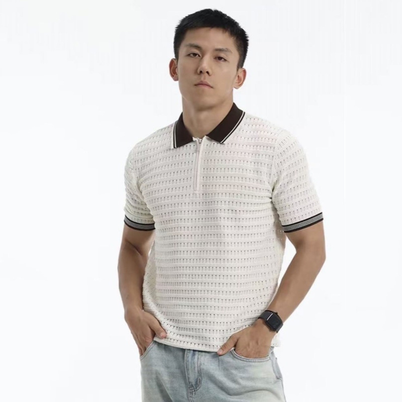 Camisas de polo de manga corta de estilo antiguo, camisetas de textura hueca para hombres, camisetas de verano al por mayor.