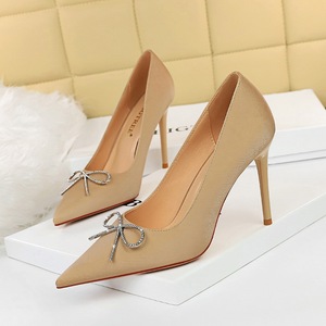 1932-3 han edition fashion high heels for women's shoes high heel with shallow mouth sweet pointed bow diamond single sh