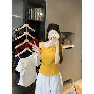 2025 Summer New Plus-Size Women's Fashion Pure and Alluring Style Diagonal Neckline Strap Unique Short-Sleeve T-Shirt