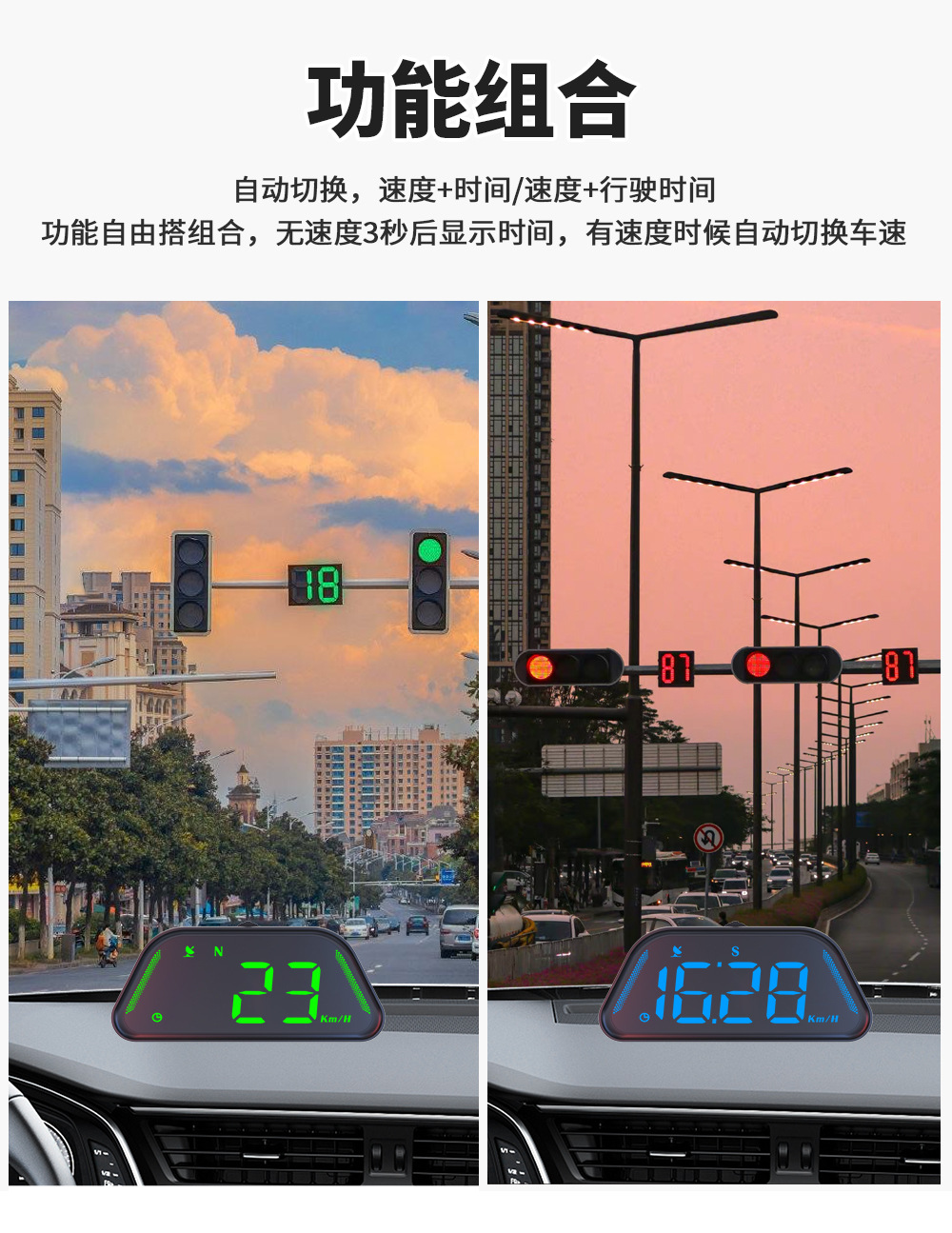 Car Hud Head-Up Display Universal for Cars with Beidou Gps, Altitude, Date, Speedometer, High-Definition Display, Colorful Display