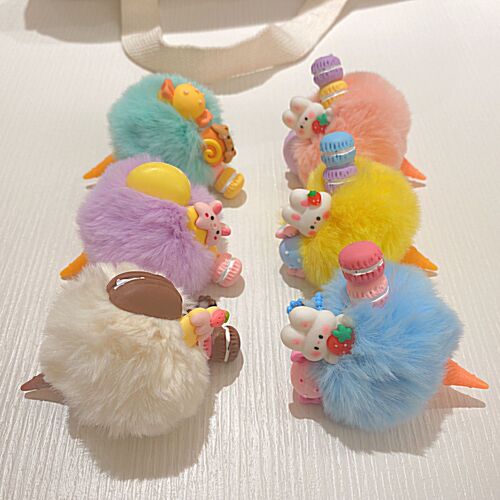 New colorful little monster plush doll pendant cute bow cartoon doll ice cream keychain pendant