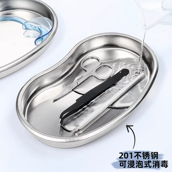 Nail Tools Storage Disinfection Tray Dental Drill Storage Stainless Steel Waist Tray Thickening Curved Tray Cleaning Tools Can be Soaked
