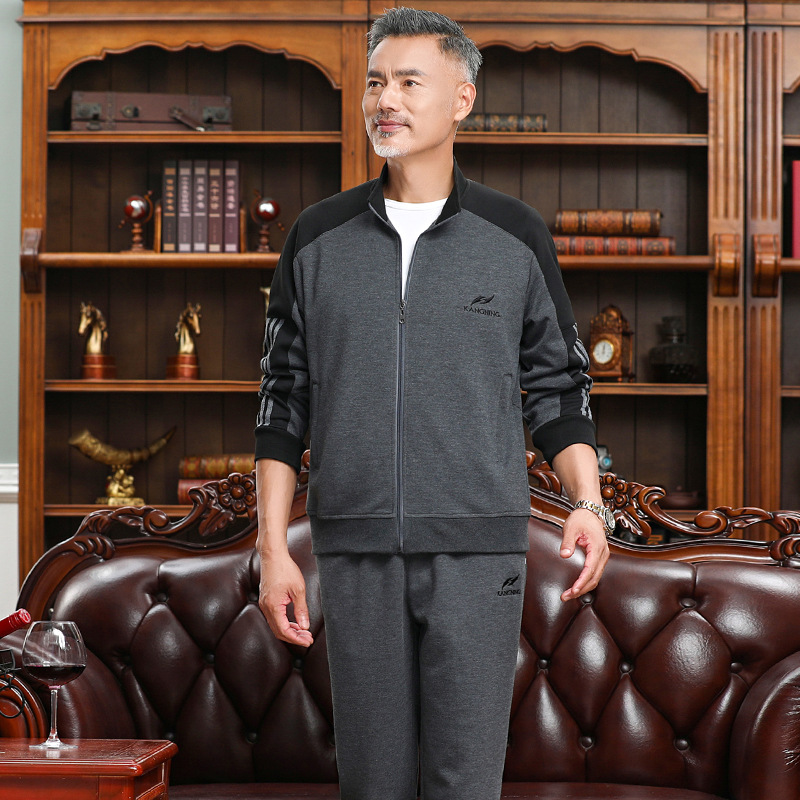 Middle-aged and elderly sports suit men's spring and autumn 2024 new dad casual sportswear two-piece suit