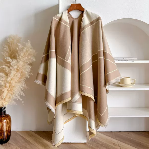 Korean Style Autumn and Winter New Large V Scarf for Women, European and American Imitation Cashmere Square Scarf, Thickened Air-Conditioned Room Warm Shawl Cape